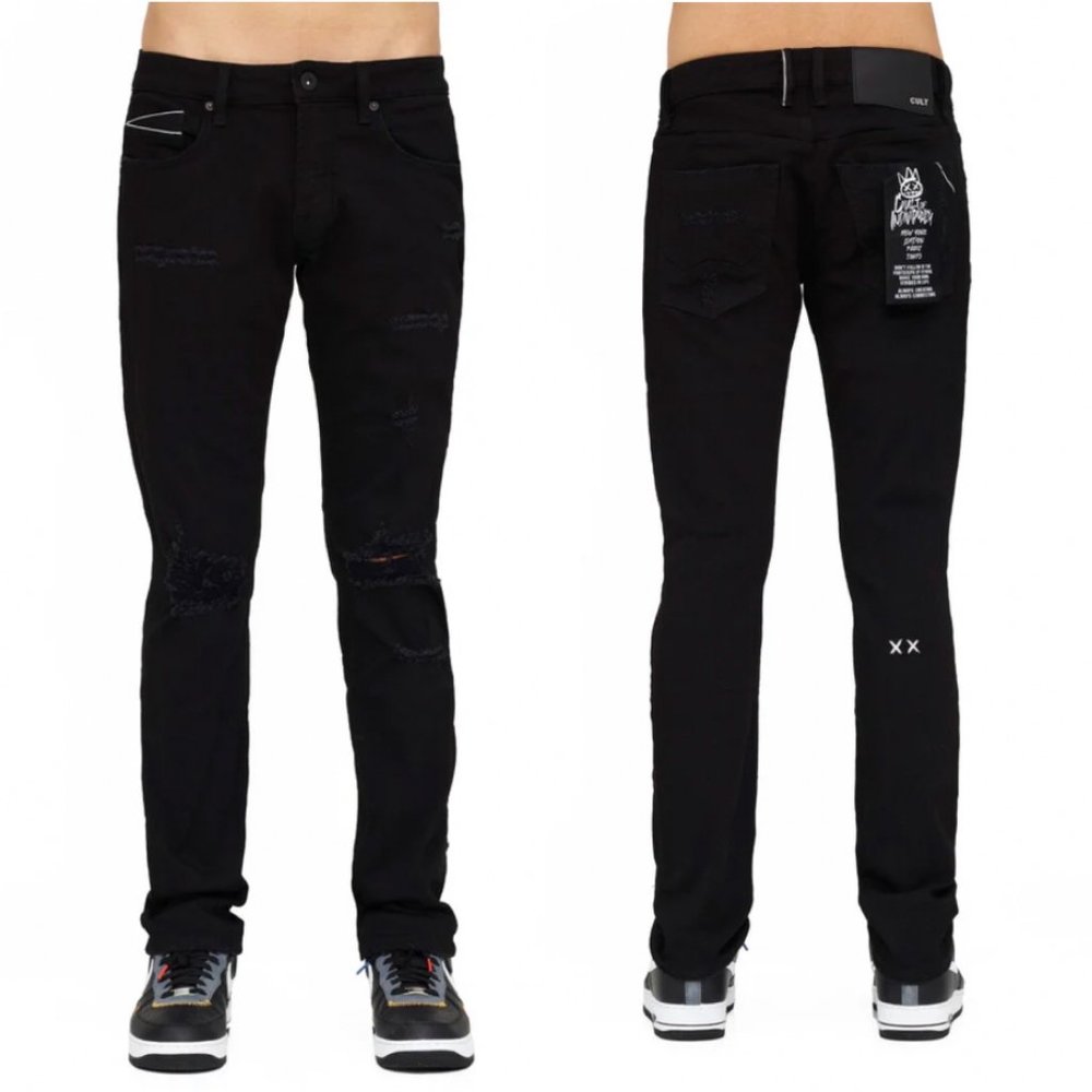 New CULT OF INDIVIDUALITY Rocker Slim Distressed Stretch Jeans 29x33 Black Ink